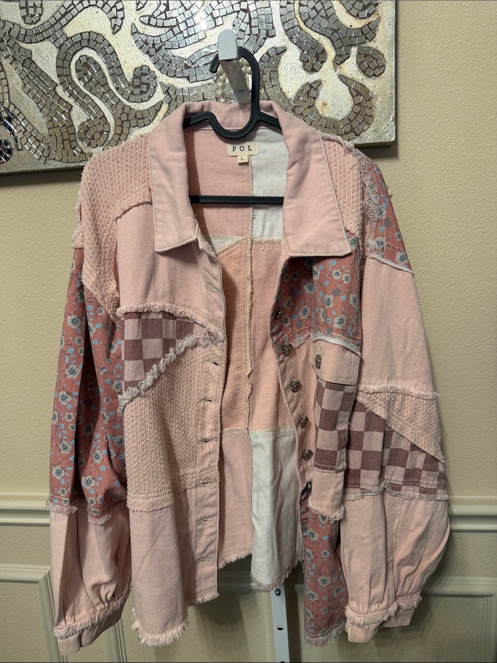POL Pink Patchwork Bomber Jacket - Picture 2 of 7